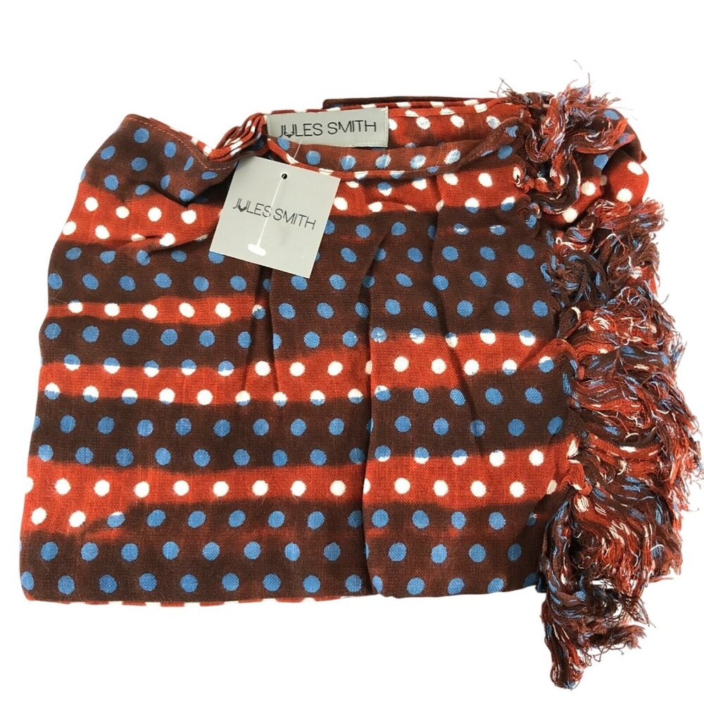 Jules Smith Womens Scarf Wrap Polka Dot Striped Fringe Red Blue